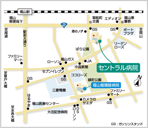 セントラル病院の周辺マップ